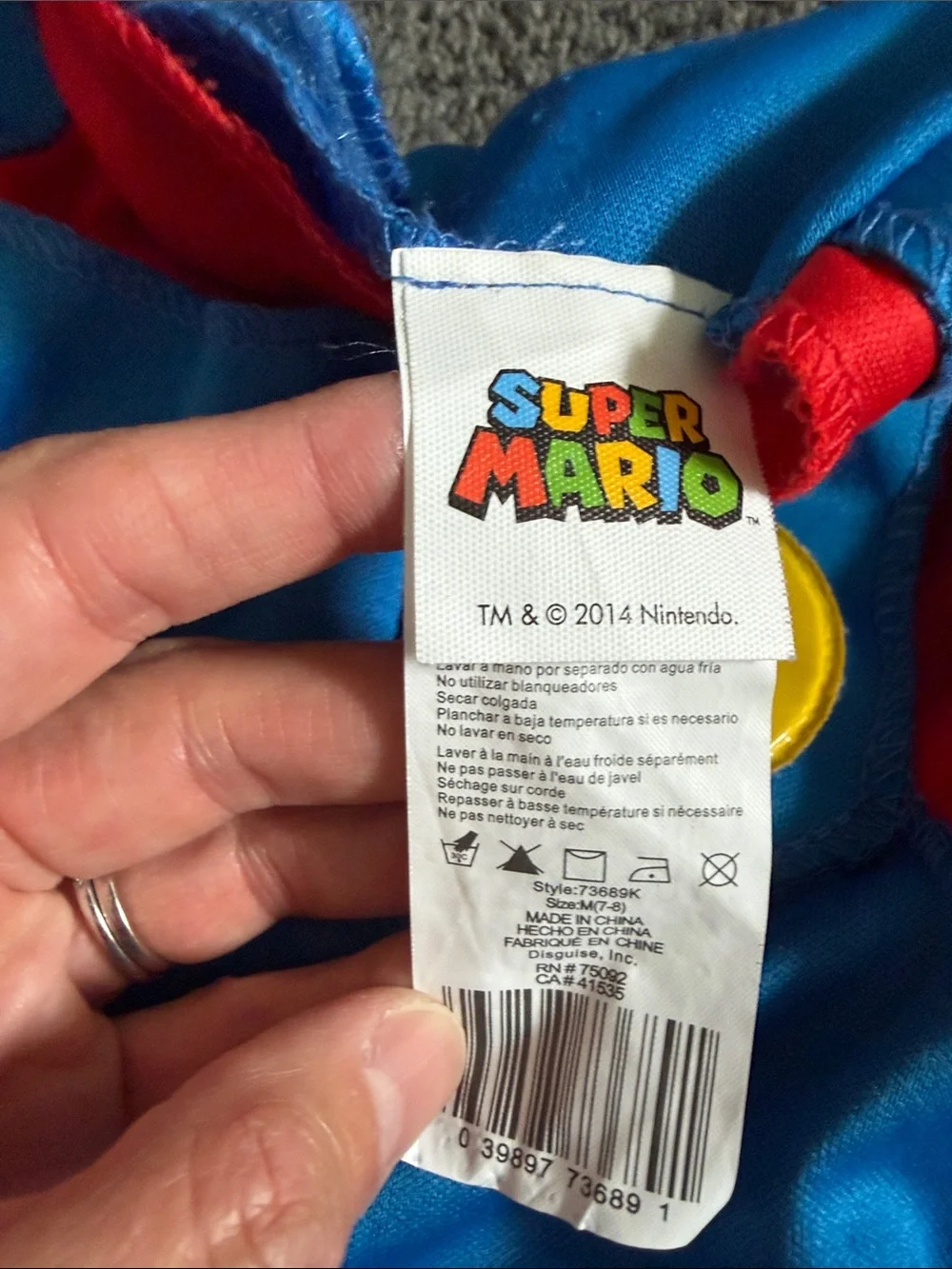 Disguise Kids Blue and Red  Mario Costume with Yellow Buttons